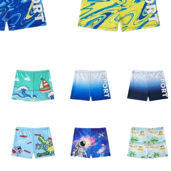 Teenagers cartoon printed swimming trunks, quick-drying breathable flat-angle beach pants, summer sports swimming shorts, big kids style Item Picture