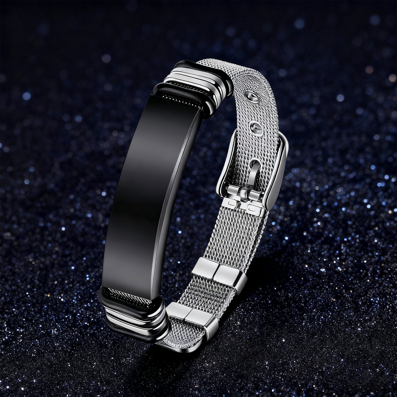 New stainless steel mesh band bracelet for men from Europe and America, adjustable LOGO, personalized couple wrist accessory for men Specification image