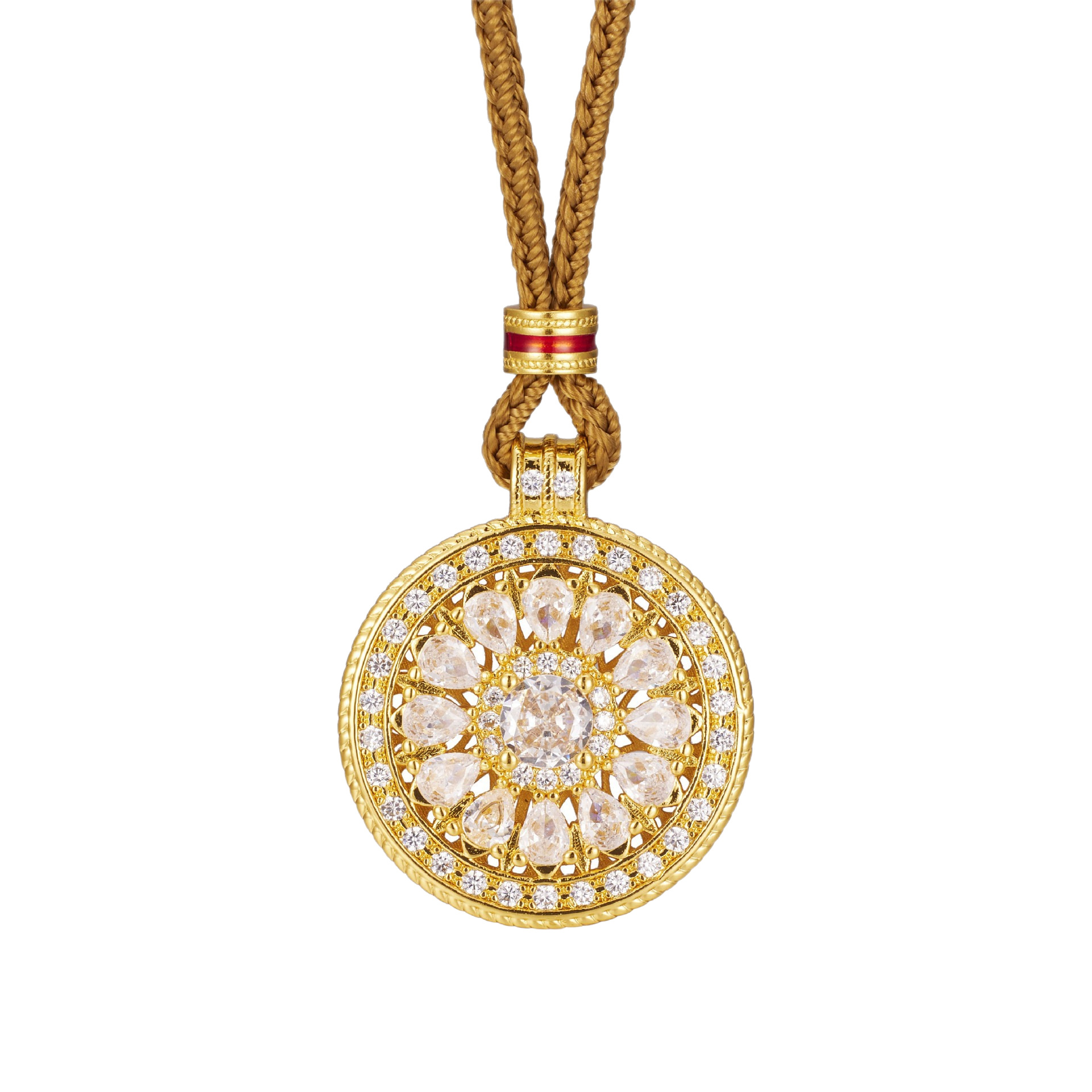 This is a retro sparkling diamond trendy sunflower starlight compass pendant in the same style as the gold store. It is a delicate women's pendant made of ancient sand gold Item Picture