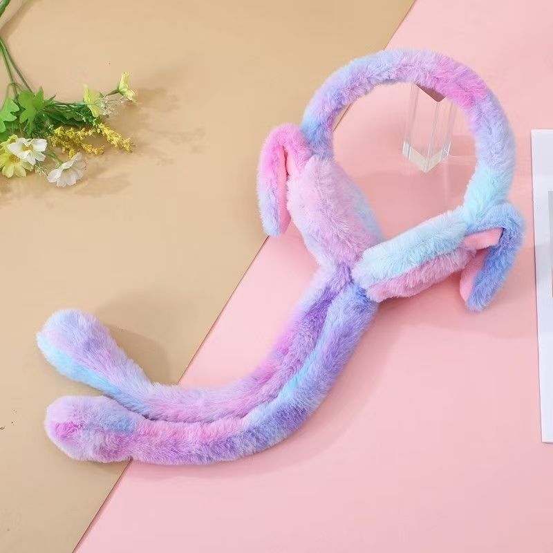 抖音网红学生卡通兔耳朵耳套冬季保暖厚毛绒韩版气囊耳朵会动耳罩