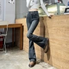 Autumn new double-button slightly flared jeans for women, high-waisted, slimming, petite look taller and slimmer, elastic flared pants details Picture