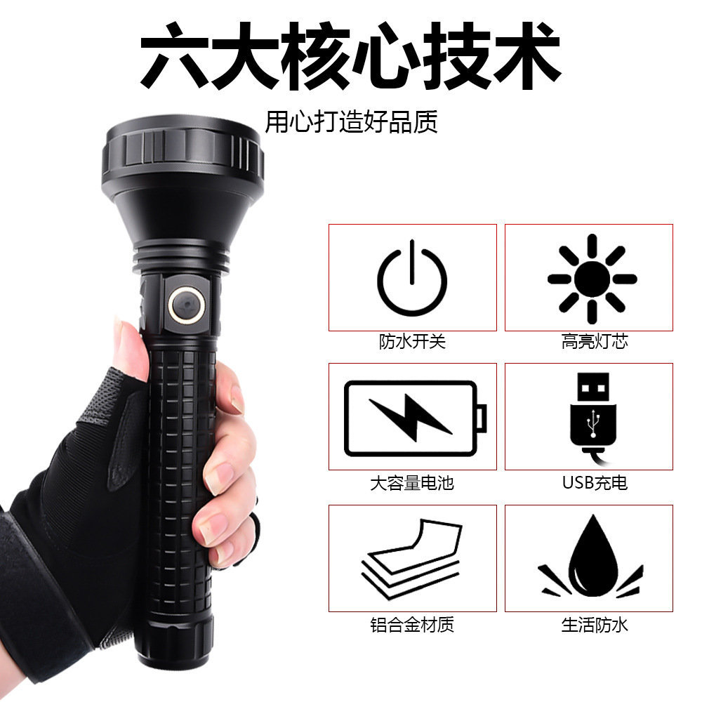 Cross-border new t40 powerful flashlight usb charging outdoor led cycling wild fishing patrol 26650 flashlight details Picture