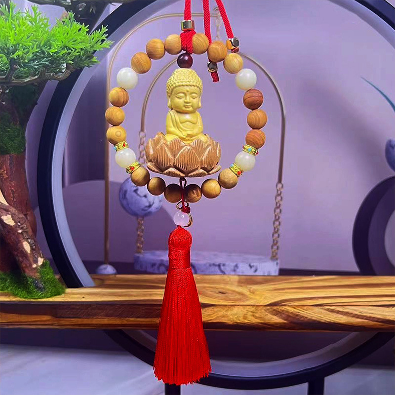 Peach wood lotus Buddha car pendant, interior decoration for continuous good luck, car rearview mirror, Peace Buddha Bodhi decoration Specification image