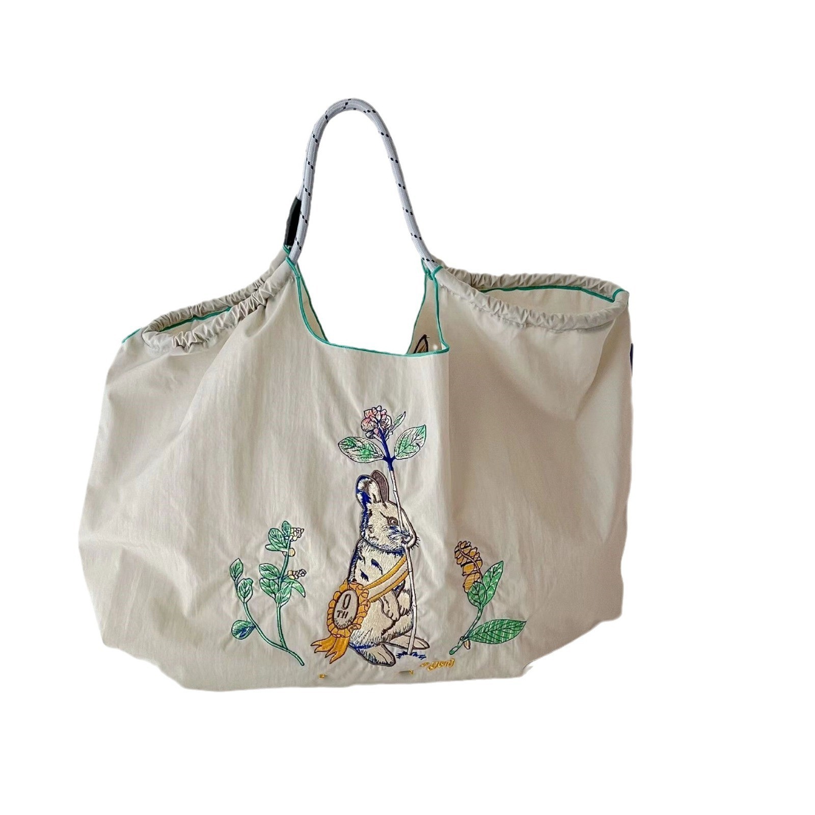 The same style of popular tote bag for the Year of the Rabbit, embroidered shopping bag, hand-held crossbody single-shoulder bag, nylon waterproof, lightweight and large capacity Item Picture