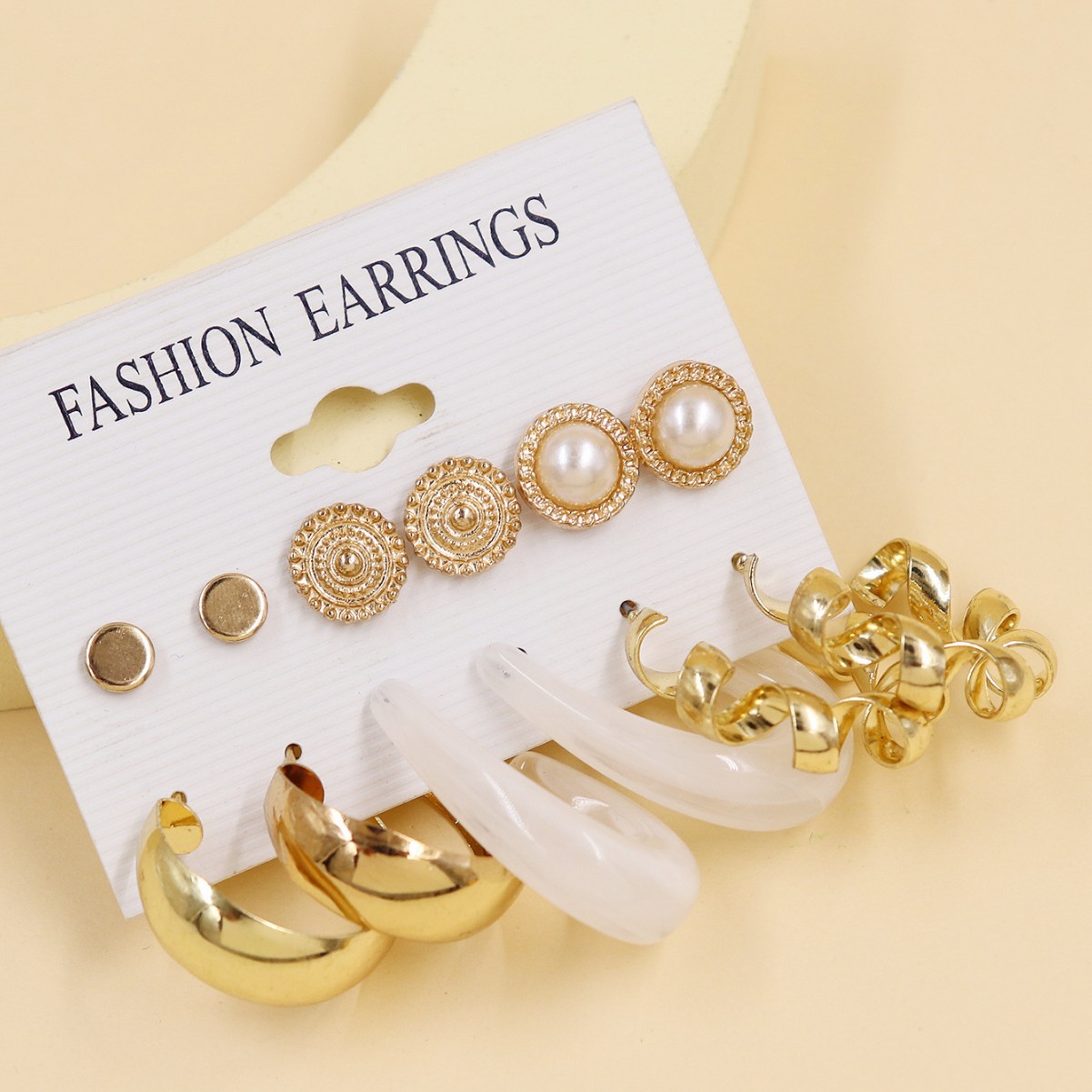 跨境批发耳圈新款女耳饰6套金属圆圈个性珍珠ins耳环耳圈耳钉饰品欧比雅比