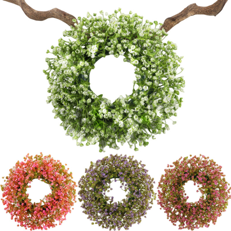 仿真批发尤加利花环花圈装饰道具满天星挂件家居布置婚庆摆件