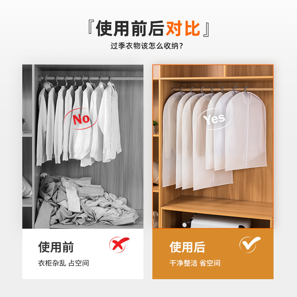 Customized clothes, dust cover, hanging bag, zipper, thickened overcoat, suit, hanging long down jacket, household transparent bag details Picture