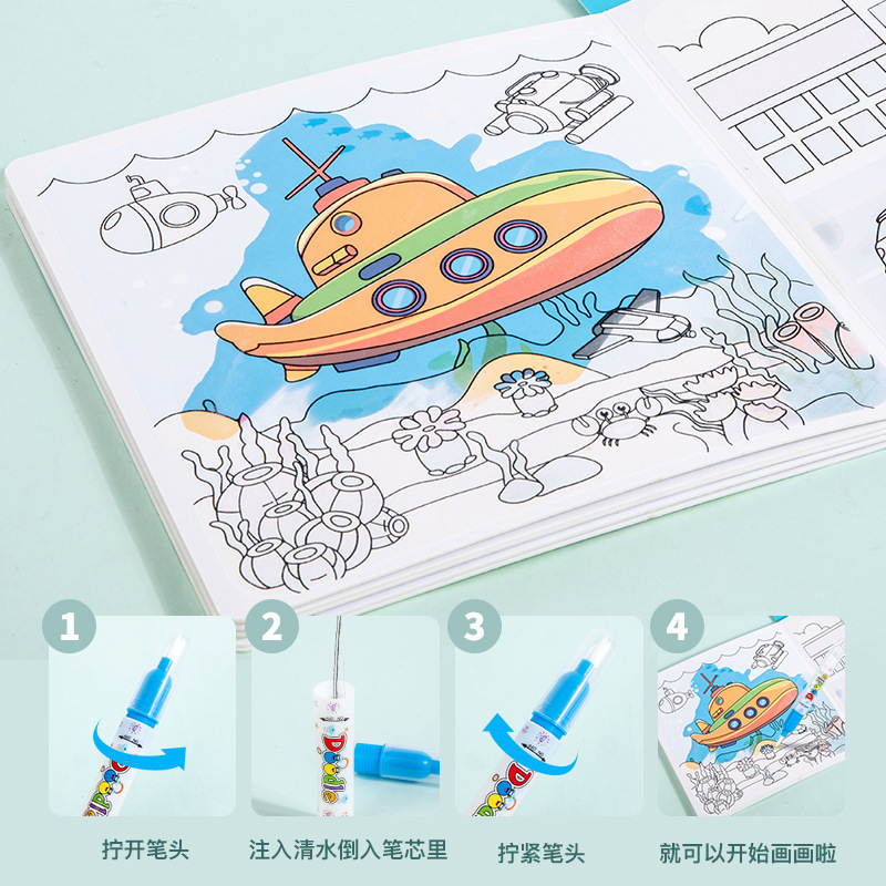 Early education cognitive water painting book, repeated doodling, clear water coloring painting book, children's animal cognitive stickers, educational toys details Picture