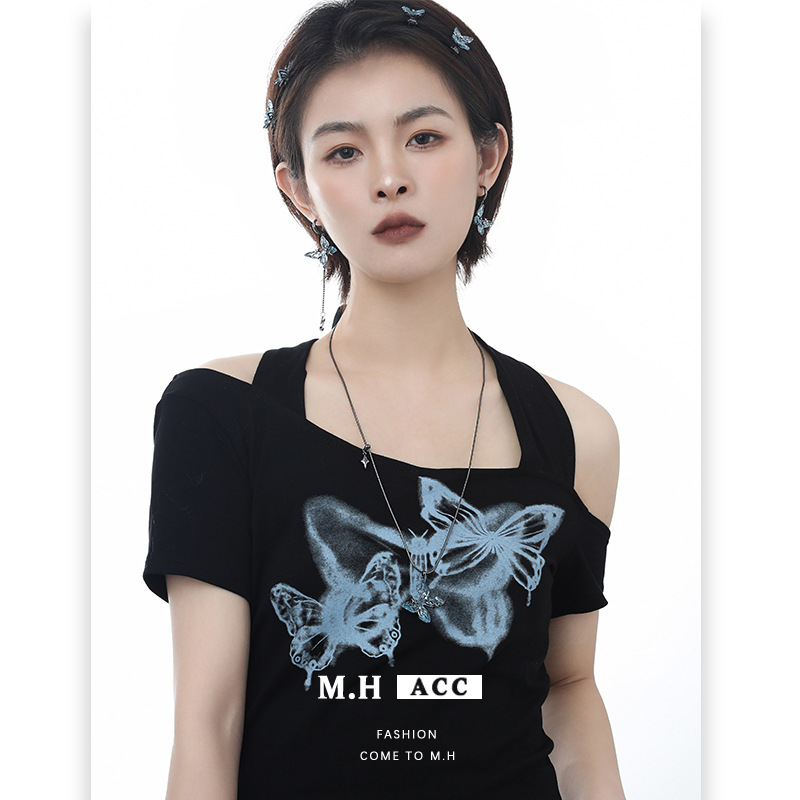 冰蓝色蝴蝶项链女清冷感精致锆石锁骨链ins高级感小众原创风项饰 Specification image