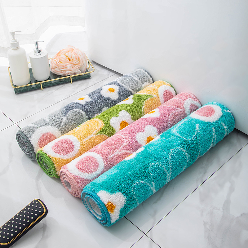 Tufted microfiber printed small floral Daisy flowers, fresh and sweet rural style, indoor bedroom entrance door mat Application Scenario