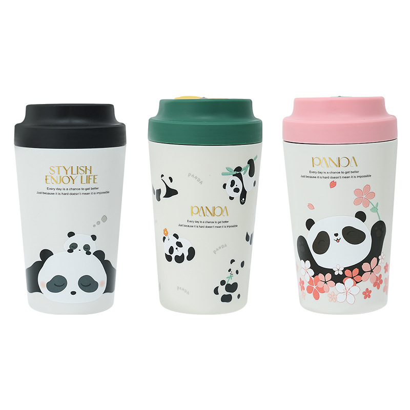 Panda real ceramic inner liner coffee cup, cute female cartoon portable insulated cup, pure children's water cup, Chinese trend style Item Picture