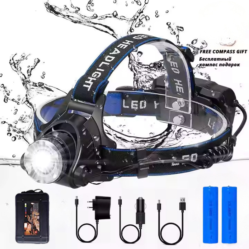 High-intensity sensor headlamp, telescopic zoom, long-range shooting, USB charging, outdoor waterproof night fishing light, LED head-mounted flashlight Application Scenario