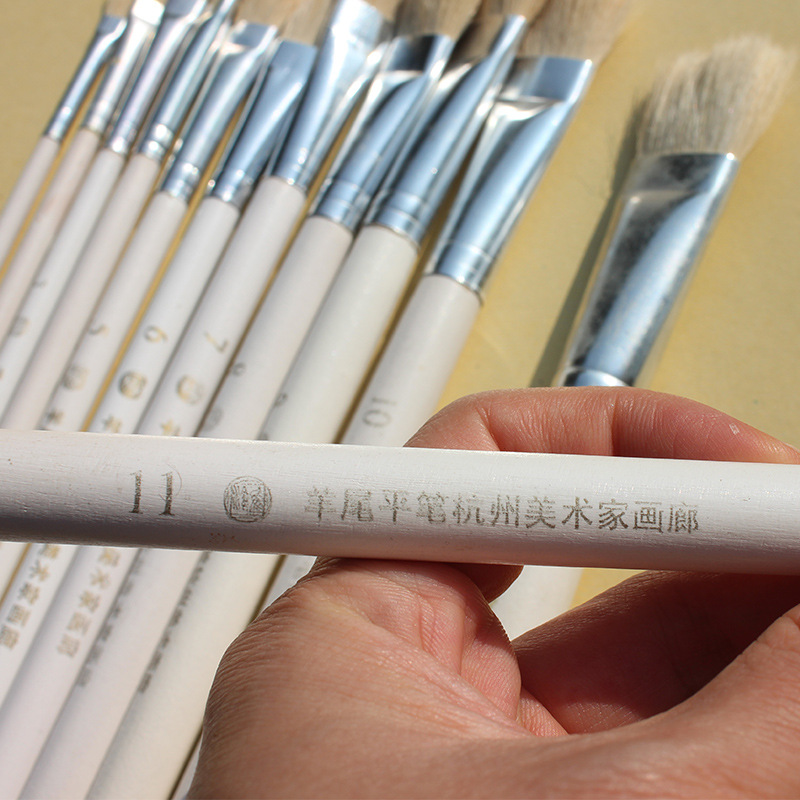 Pure sheep tail flat brush set, sheep hair flat head brush water chalk oil brush for students, Hangzhou Artists Gallery