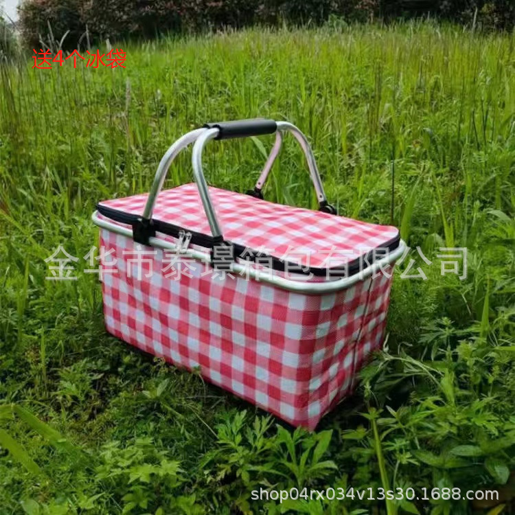 Cross-border portable insulated shopping basket, large foldable aluminum film ice pack, outdoor picnic basket, fresh-keeping lunch pack, Oxford Specification image