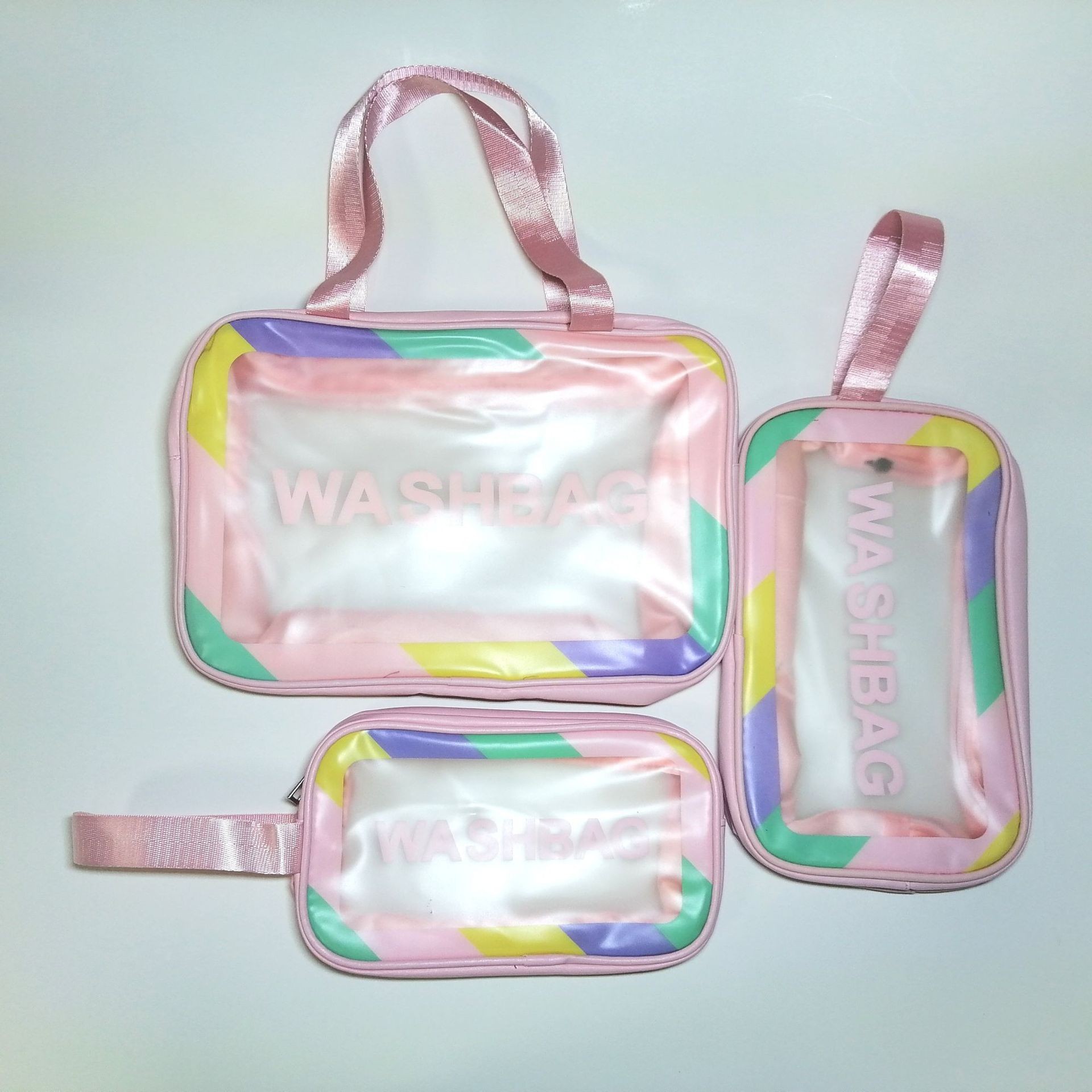 创意彩边磨砂PVC洗漱包手提便携旅行化妆包大容量化妆洗漱收纳包产品图