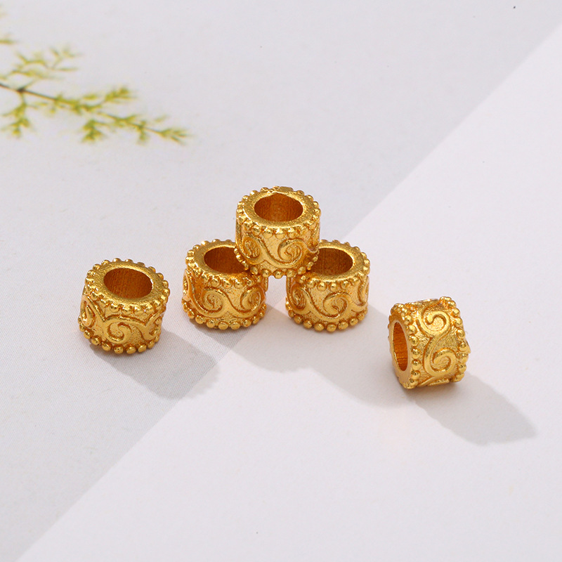 Wholesale of DIY bracelet accessories for copper-plated color-preserving through-hole hollowed-out carved beaded flower balls, "Fu" characters, copper coins, lanterns details Picture