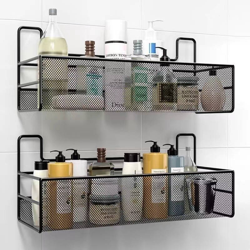 Wall-mounted storage racks for bathrooms, toilets, showers, washrooms and kitchens without the need for drilling