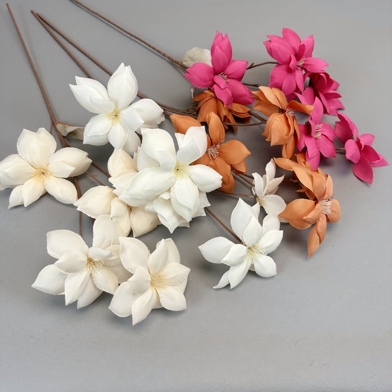 仿真5头大号夕颜婚礼布置家居装饰玫红色花束跨境假花摆件批发