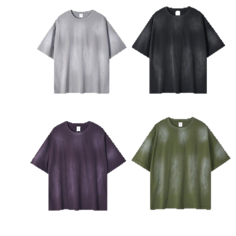 CKX2025 Summer American street batik distressed T-shirt with a small neckline and a worn short-sleeved T-shirt for men's fashion Item Picture