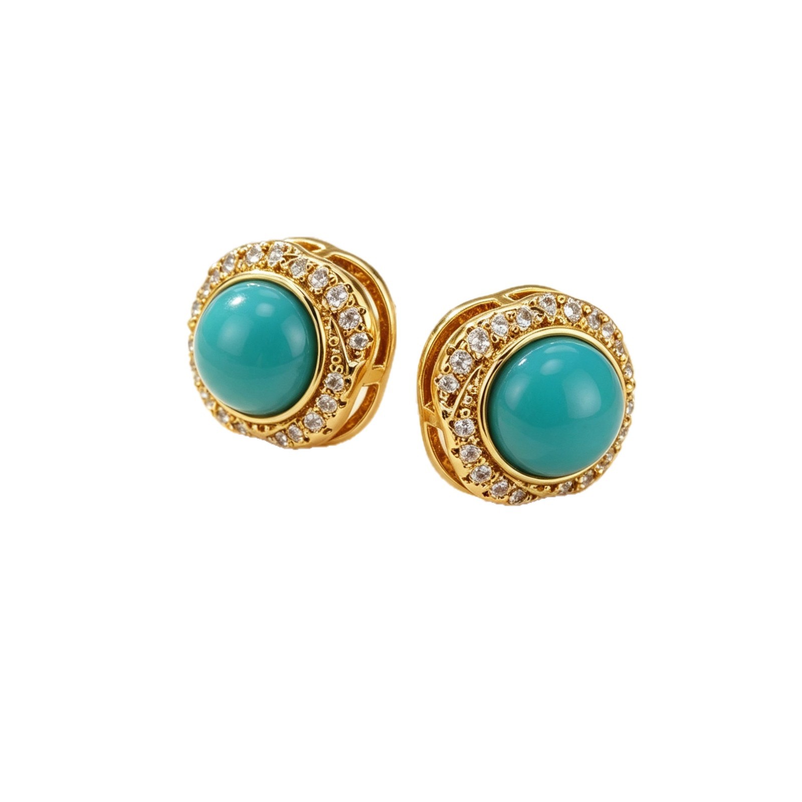 Fuente fábrica vintage premium sentido azul turquesa pendientes aleación de cobre oro real chapado con zirconia s925 agujas de plata orejeras para mujeres Item Picture