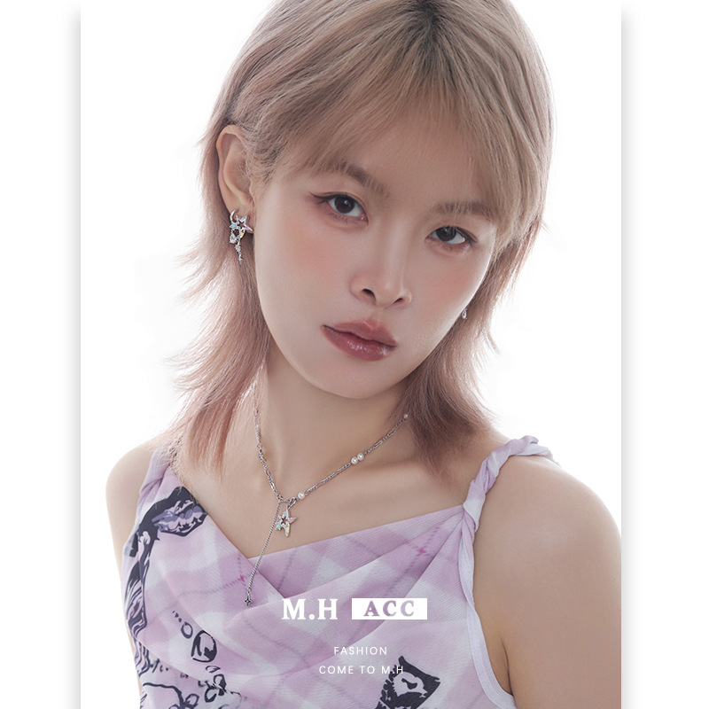 Original design macaron five-pointed star series earrings for women, fashionable, exquisite, individual, sweet and cool dopamine stud wholesale details Picture