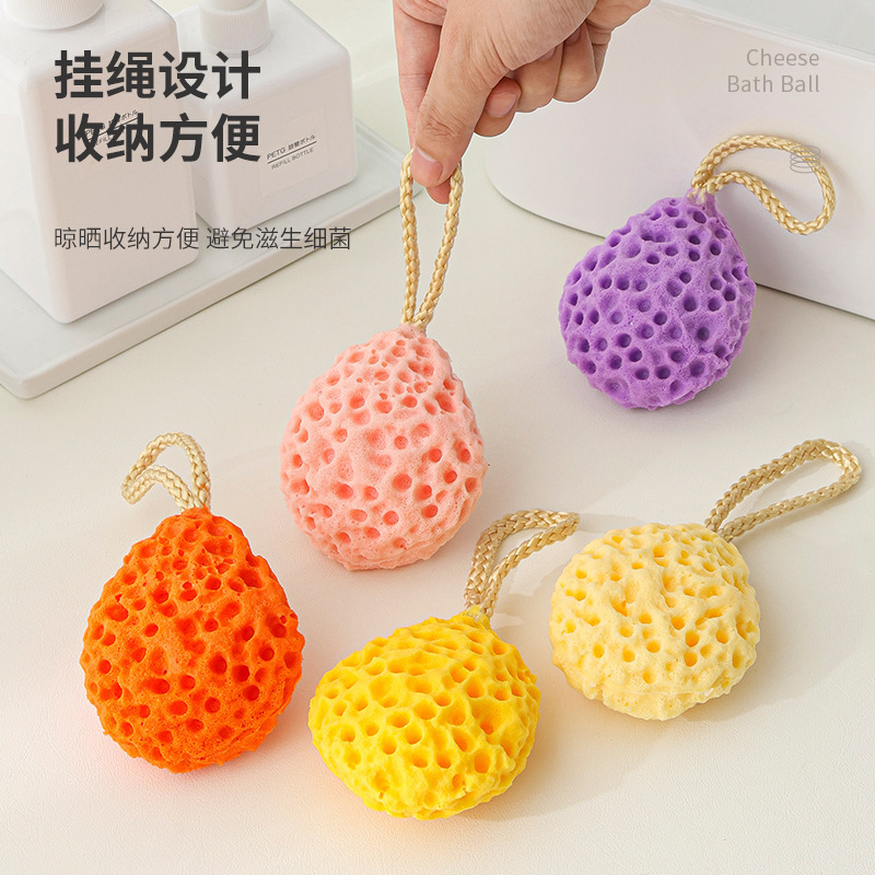 Japanese-style honeycomb bath ball, household with lanyard, high appearance level cheese bath ball, soft sponge, bubble scrubbing bath flower details Picture