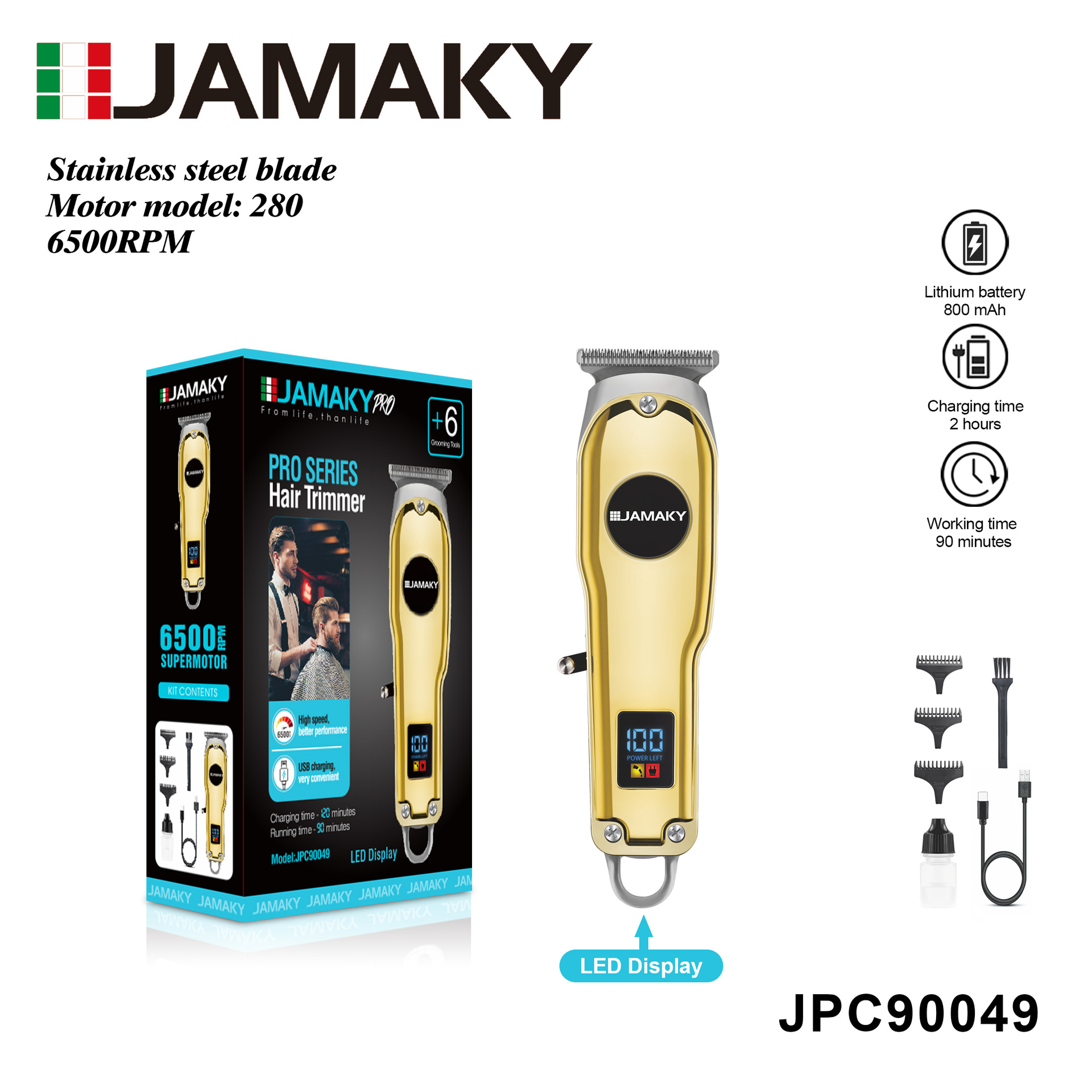 JAMAKY 古铜剃光头推白理发剪复古油头造型雕刻鬓角液晶数显理发