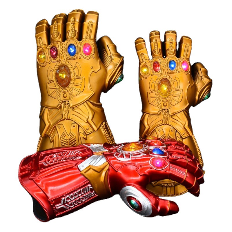 成人儿童发光灭霸手套宝石可拆卸PVC复联盟无限手套钢铁侠手道具                             