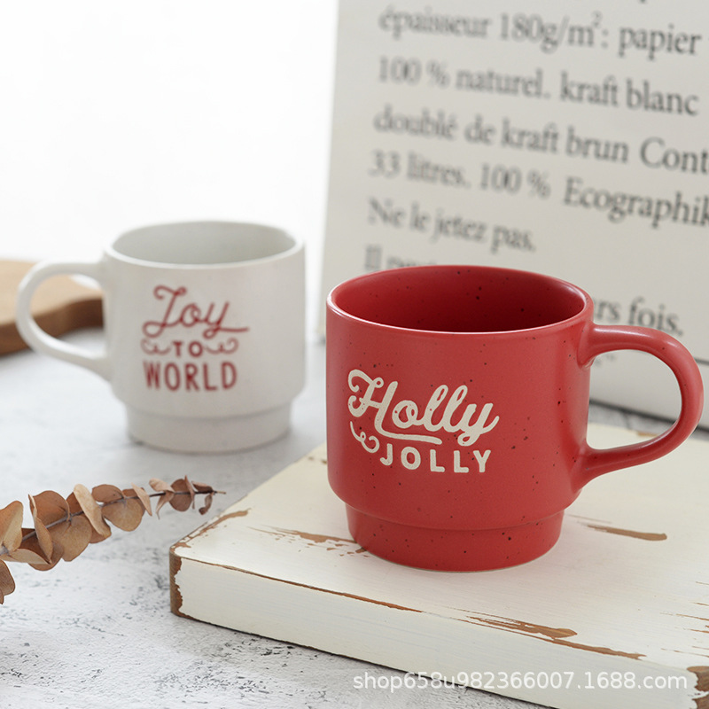 [Red Christmas Coffee Cup] Personalized English mugs, household ceramic high appearance level Couple breakfast cups, water cups Application Scenario