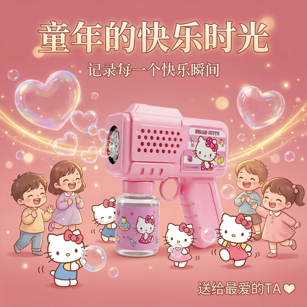 Sanrio 2026 New Model Children's handheld electric Bubble Machine Cartoon Multi-hole parent-child Interactive bubble Gun toy Application Scenario