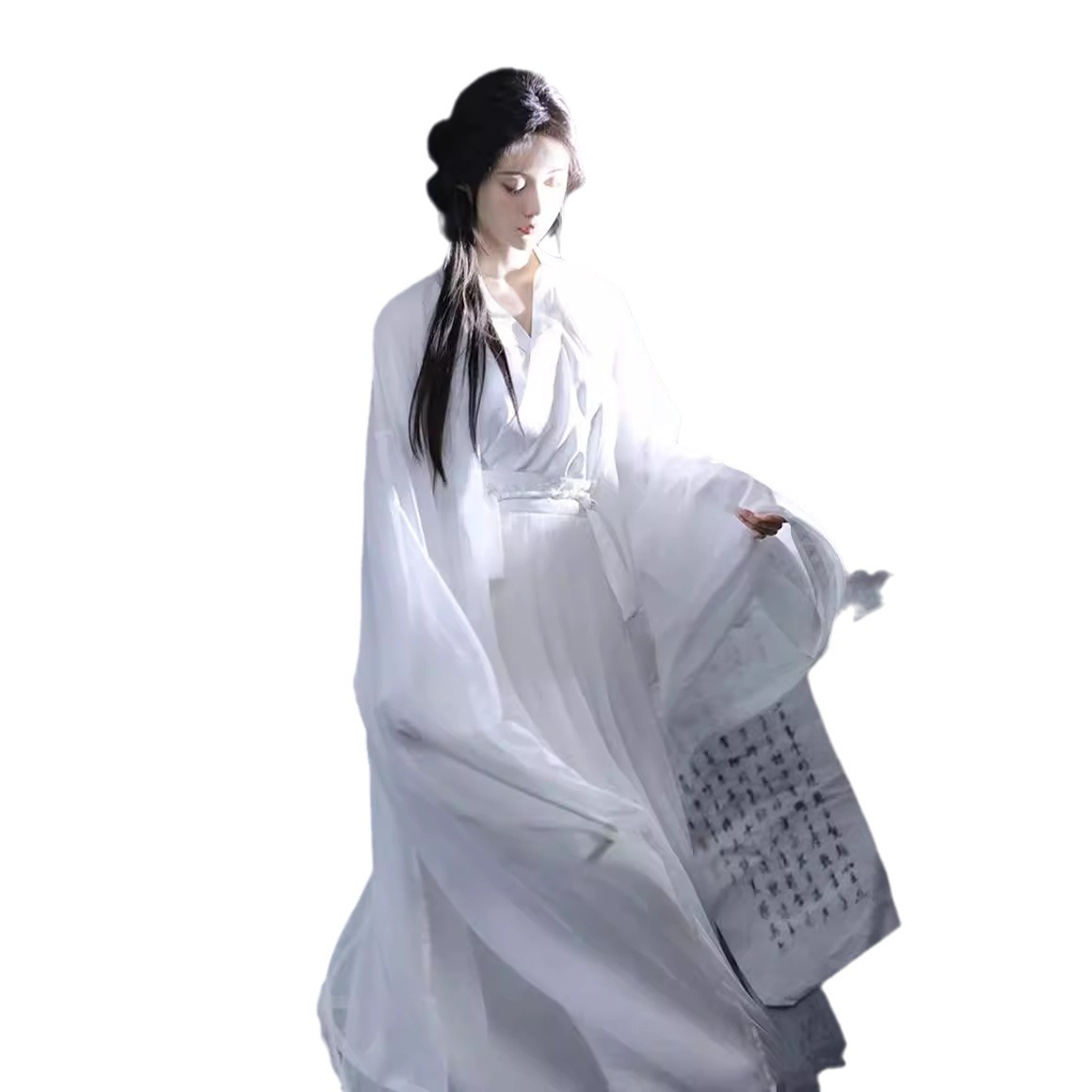 汉服女长袖中国风/尾货/汉服/汉家儿女/布料裙白底实物图