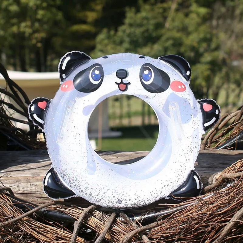 Handle sequined children's swimming ring, thickened cartoon panda lifebuoy for toddlers, transparent printed baby armpit ring details Picture