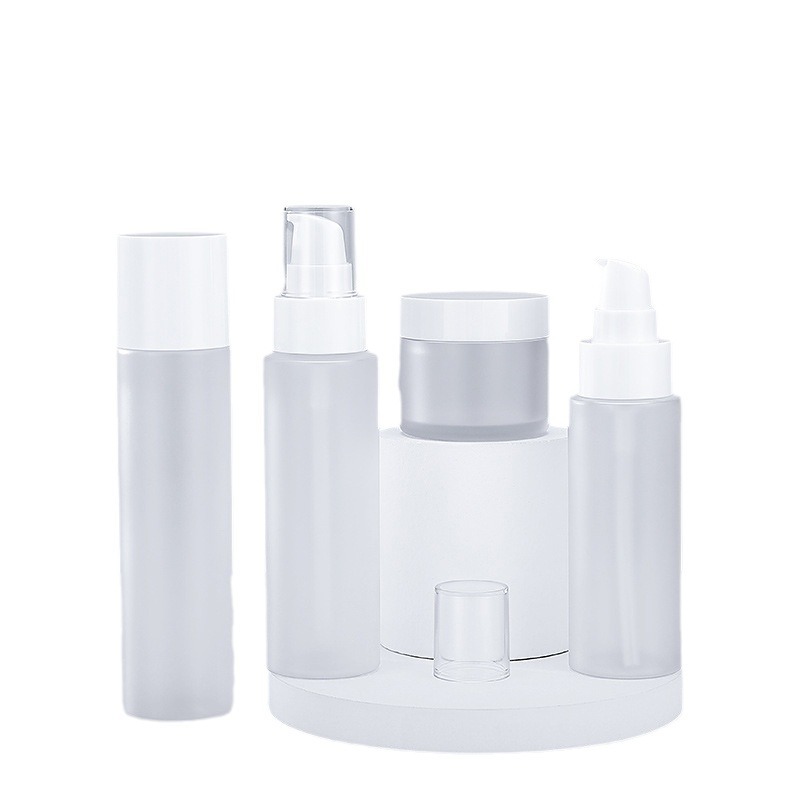 现货120ml磨砂乳液瓶化妆品爽肤水瓶200ml护肤套装pet膏霜瓶50g白底实物图