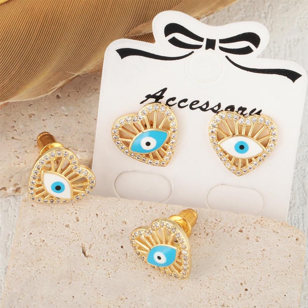 Wholesale of new cross-border Turkish women's geometric heart-shaped oiled Devil's Eye ear stud personalized earrings details Picture
