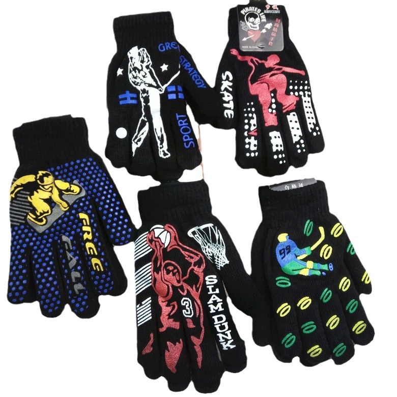 Wholesale of Korean winter fleece and thickened warm gloves, double-layer printed gloves for babies and children, and knitted gloves for students Item Picture