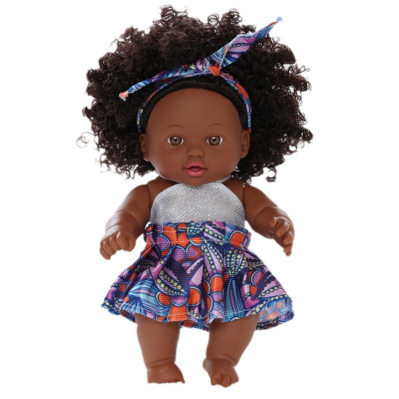 外贸20cm仿真娃娃非洲黑娃玩偶搪胶重生娃娃儿童玩具可爱公仔批发白底实物图