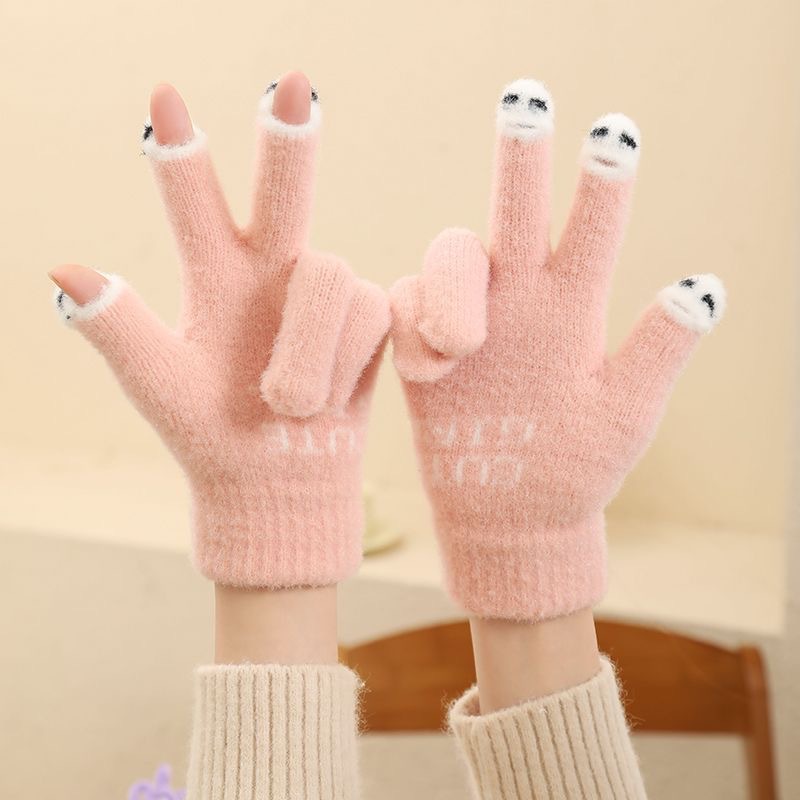 Winter warm, fleece and thickened student Korean version cute windproof touch screen gloves factory wholesale details Picture