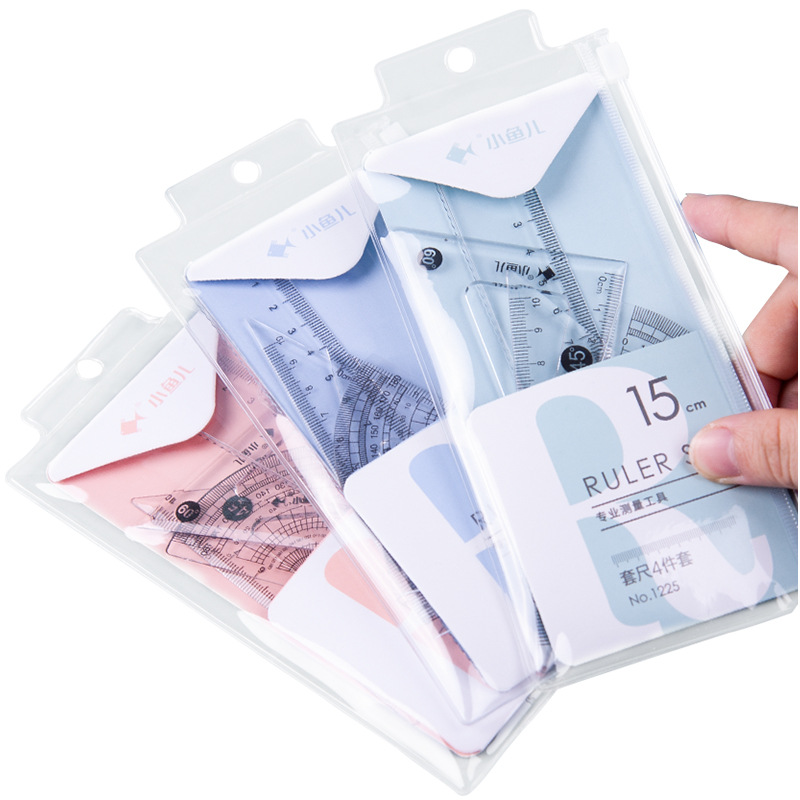 Xiaoyu 'er Stationery Student Ruler Set, four-piece ruler set, set of Set, Ruler with wavy line protractor, transparent Item Picture
