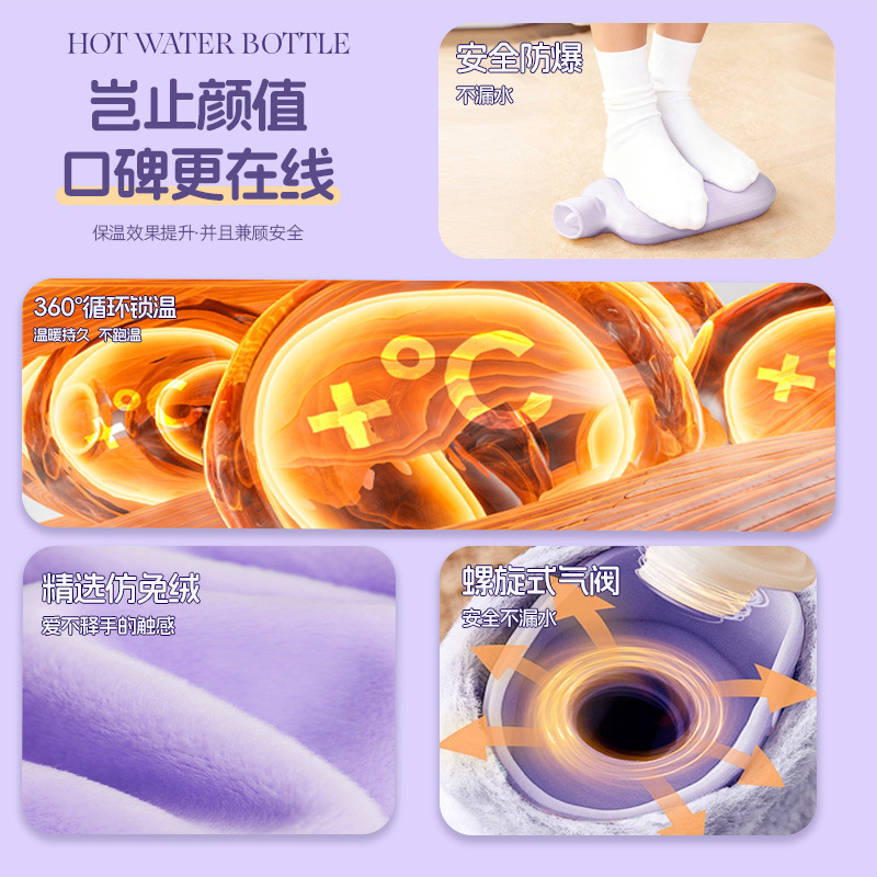 Water-filled hot water bag, thickened hot water bag, explosion-proof hot compress, warm hands, warm bed, warm feet, girls' period, warm baby, soup for the old woman Specification image