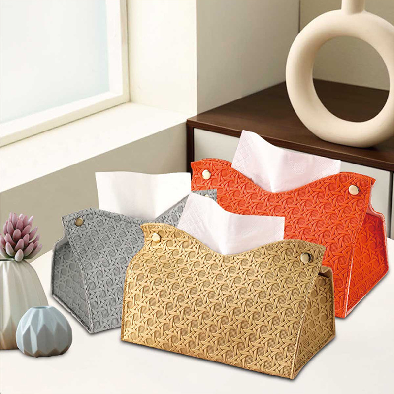 New Light Luxury Rattan Woven Pattern Hotel Living Room Desktop Tissue Storage Box With High Appearance Level For Wholesale In Stock details Picture