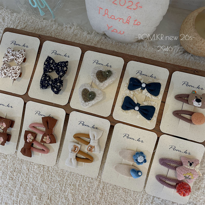 pom.kr森系手工蝴蝶结布艺儿童发夹蕾丝秋冬百搭鸭夹甜美刘海夹女