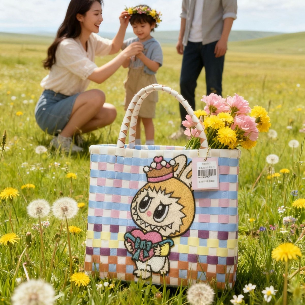 布包提包手提包泡泡玛卡通菜篮手工菜篮子特单肩通勤手提藤编可爱