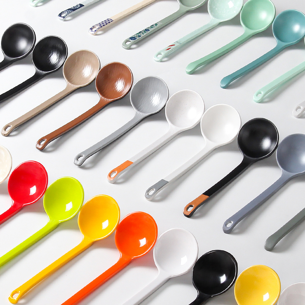 A5密胺餐具勺子汤勺麻辣烫龟壳勺塑料长柄圆头龟背勺米线餐饮商用