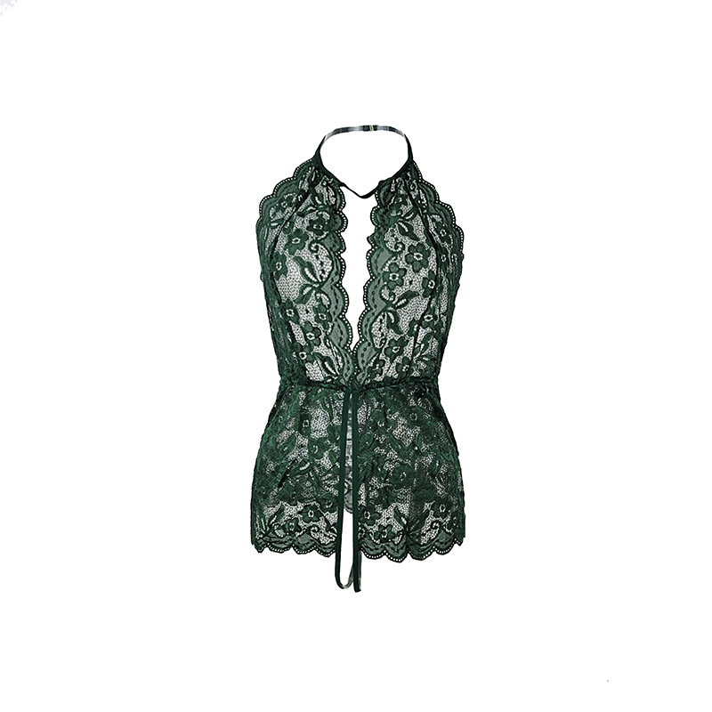Cross-border European and American romantic halter-neck underwear, feminine lace see-through European and American open-cut one-piece suit 157 Item Picture
