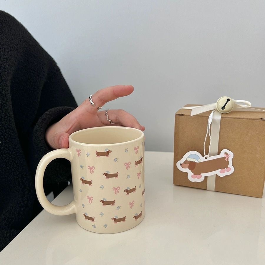 Cute dachshund puppy mug, ins style, high appearance level, household water cup, business personal gift, souvenir details Picture