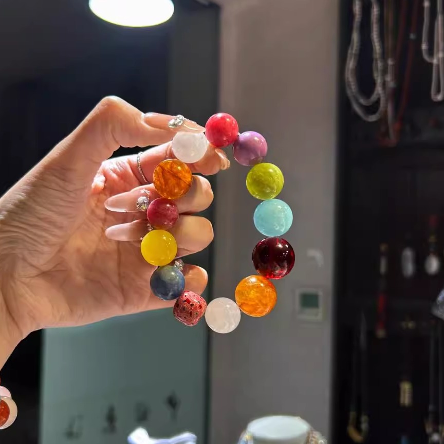 朱珠同款多宝手串水晶配珠蔷薇粉晶海蓝宝桃花手串高级感手饰