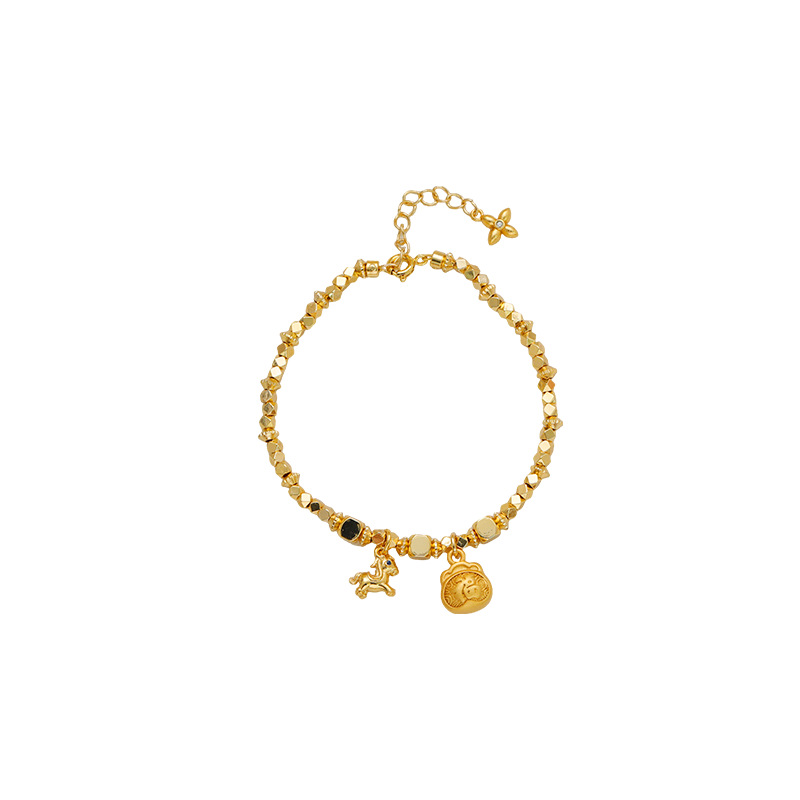 Hyacinth's traditional sand-gold lucky bag, little horse pendant bracelet, female Douyin bestseller, 2026 new trendy and high-end accessory Item Picture