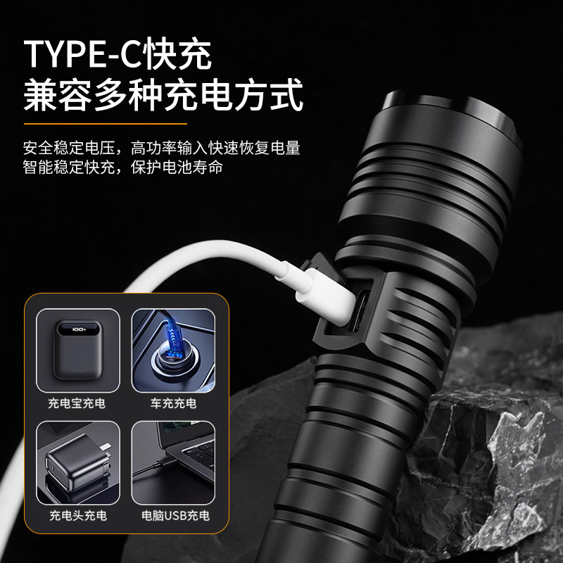 跨境新款苍龙白激光LED照明手电筒充电变焦户外远射大功率超亮强细节图