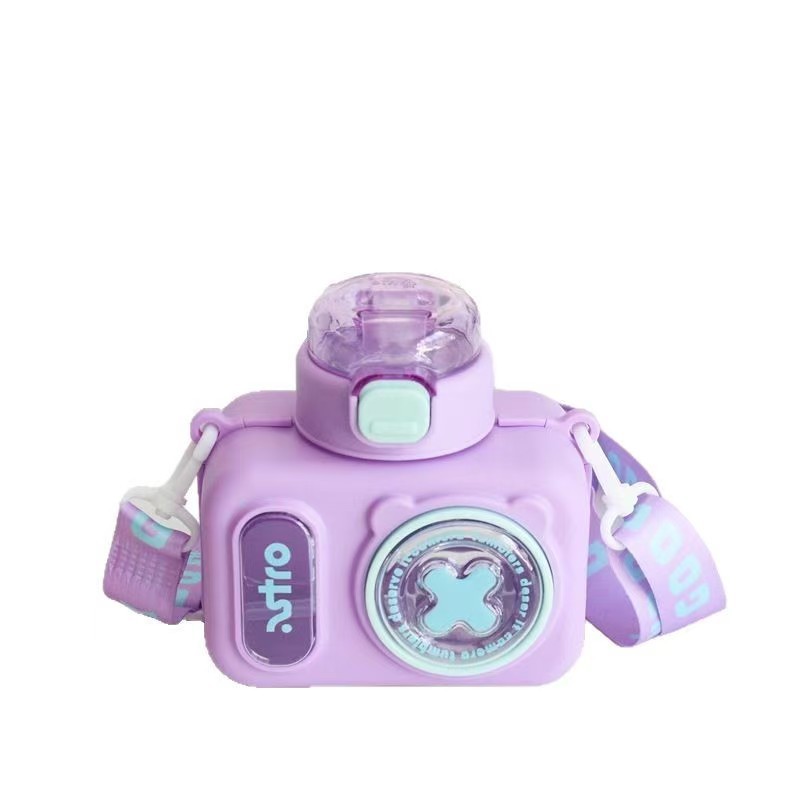 The new summer creative children's camera water cup has a high appearance level, is cute, shockproof, heat-resistant, and features a plastic straw with a slanted span Item Picture