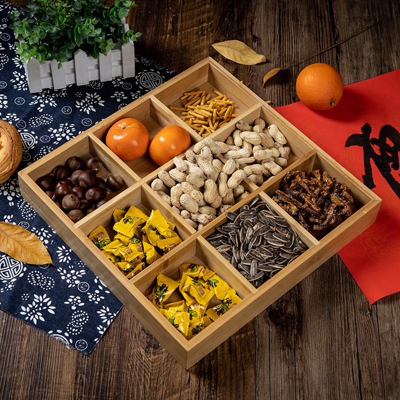 围炉煮茶九宫格干果盘新年订婚茶点盘日式全竹火锅配菜盘蔬菜拼盘